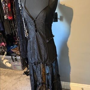 Dolls Kill Current Mood Black Lace Maxi Dress Size M